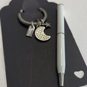 Coach Silver Mini Moon and Star Keychain with Coach Pen